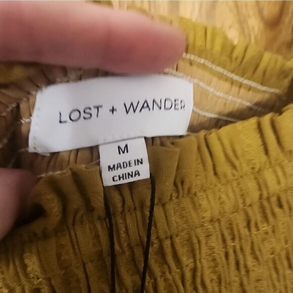 LOST + WANDER ecru olive 100% cotton smocked bodice minidress Size M - Picture 9 of 9